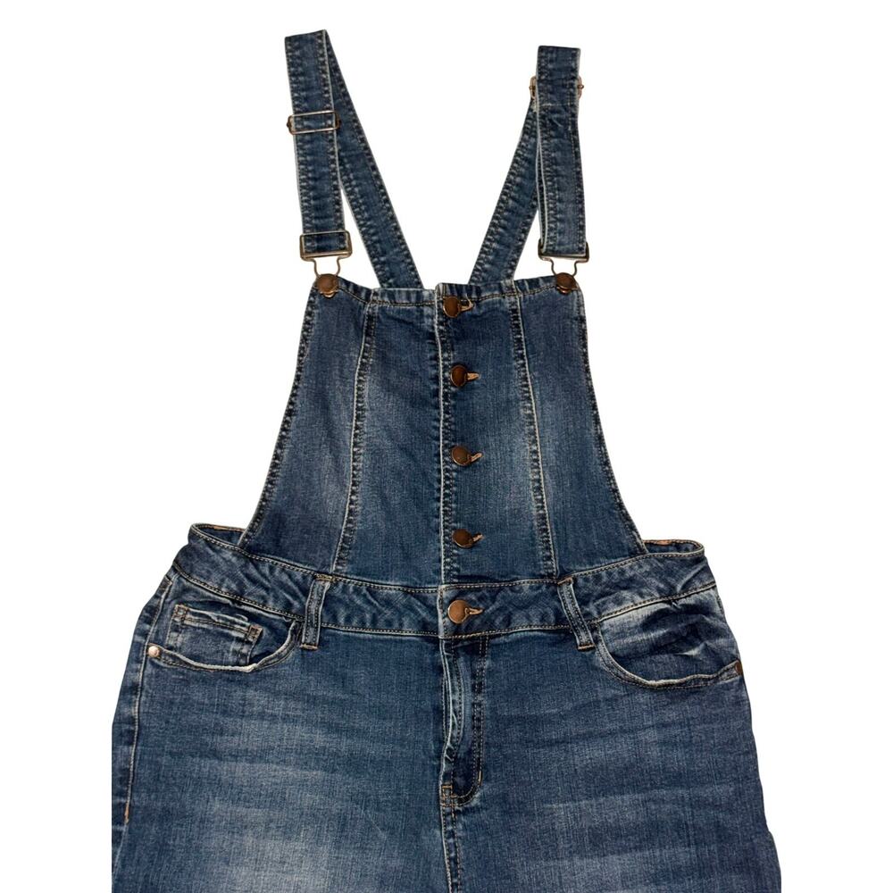 Dollhouse Juniors Size 16 Button-Front Skinny Denim Overalls Step Hem - Picture 4 of 10